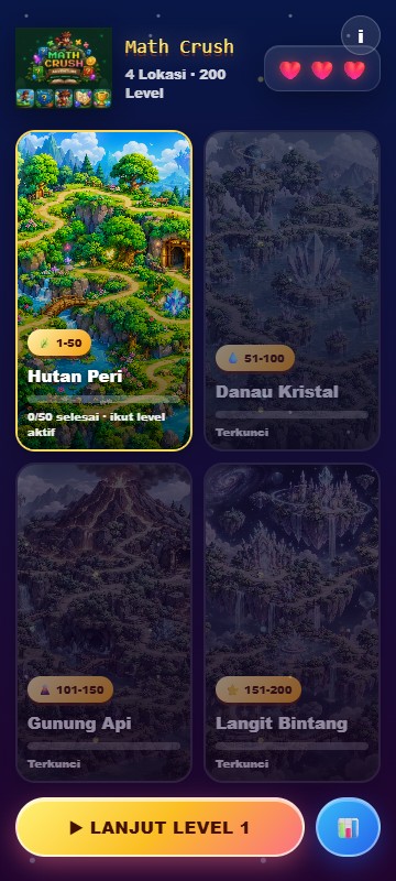 Map utama game dengan tombol Lanjut Level